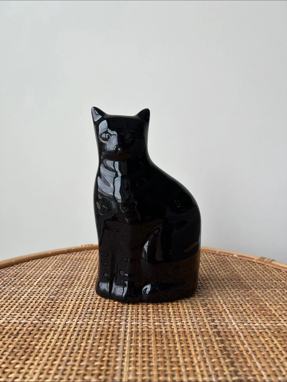 Vintage 80s Enesco Glossy Ceramic Black Cat Decor